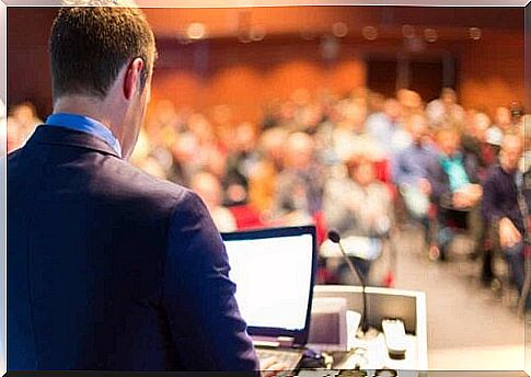 A person giving a speech.